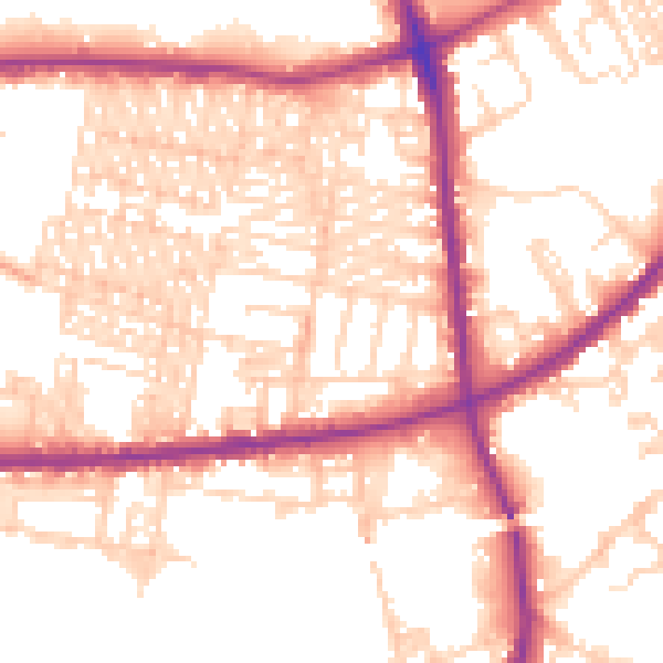 Daytime road noise heatmap for BD3 8EQ