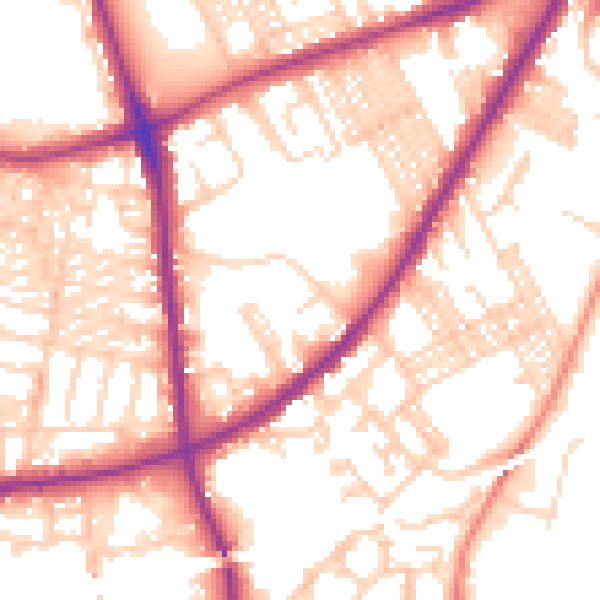 Daytime road noise heatmap for BD3 8HF