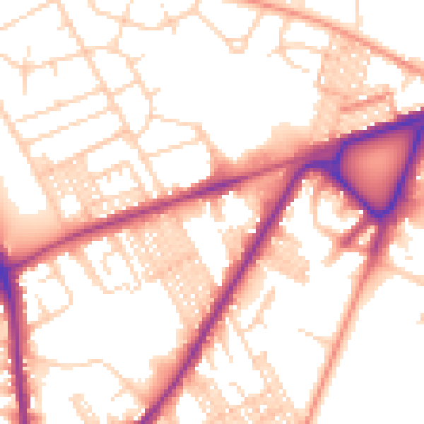 Daytime road noise heatmap for BD3 8JT