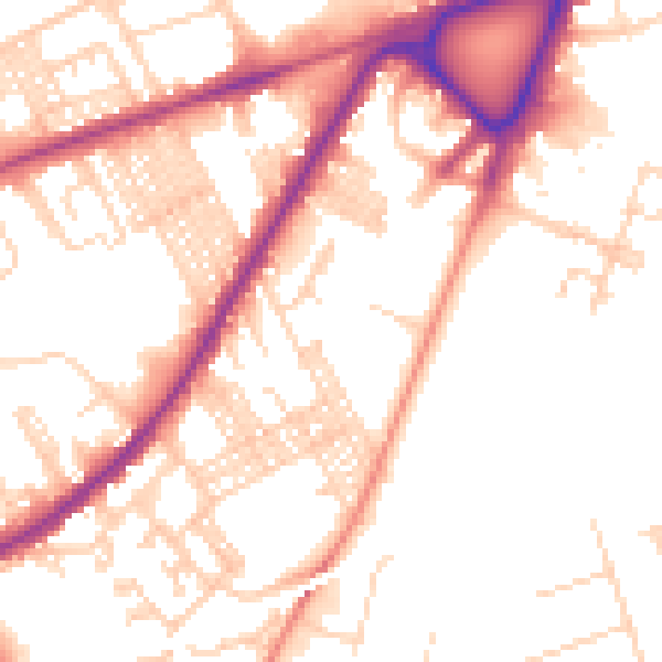 Daytime road noise heatmap for BD3 8PP