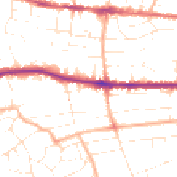Daytime road noise heatmap for BH14 0BT
