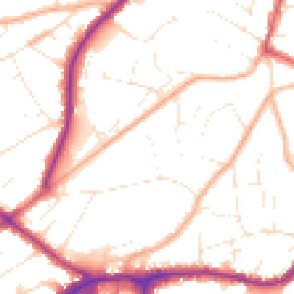 Daytime road noise heatmap for BH14 0PJ