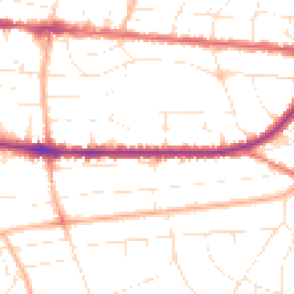 Daytime road noise heatmap for BH14 9EF