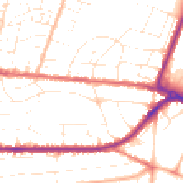 Daytime road noise heatmap for BH14 9EX