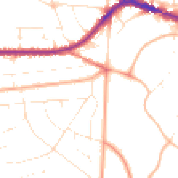 Daytime road noise heatmap for BH14 9QF