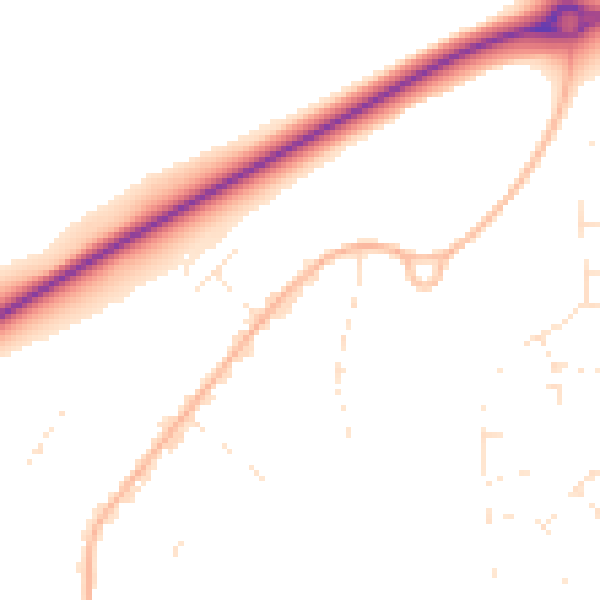 Daytime road noise heatmap for BH21 7PQ