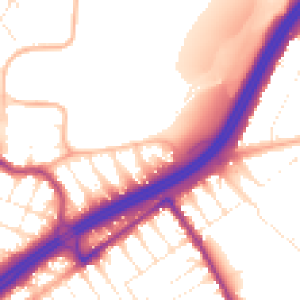 Daytime road noise heatmap for BH8 9BJ