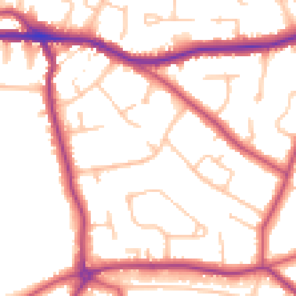 Daytime road noise heatmap for BR3 6QG