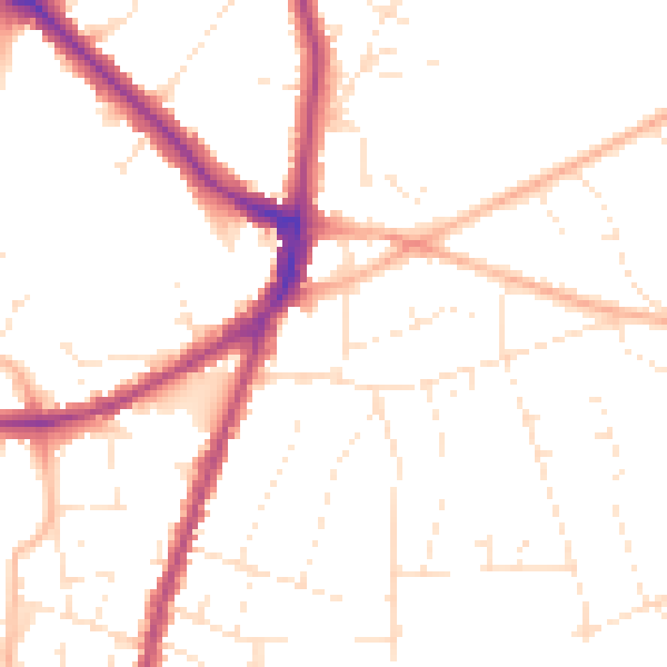 Daytime road noise heatmap for BS16 5TN