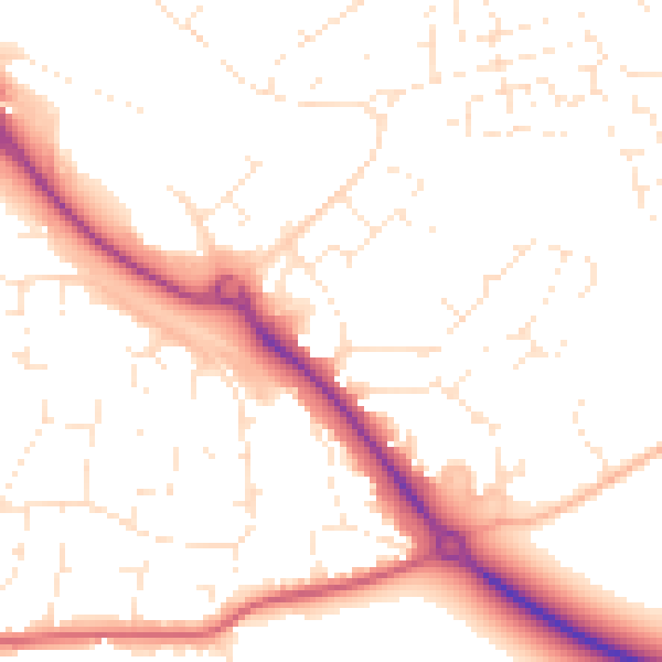 Daytime road noise heatmap for BS20 7LD