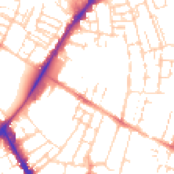 Daytime road noise heatmap for CB1 2AN