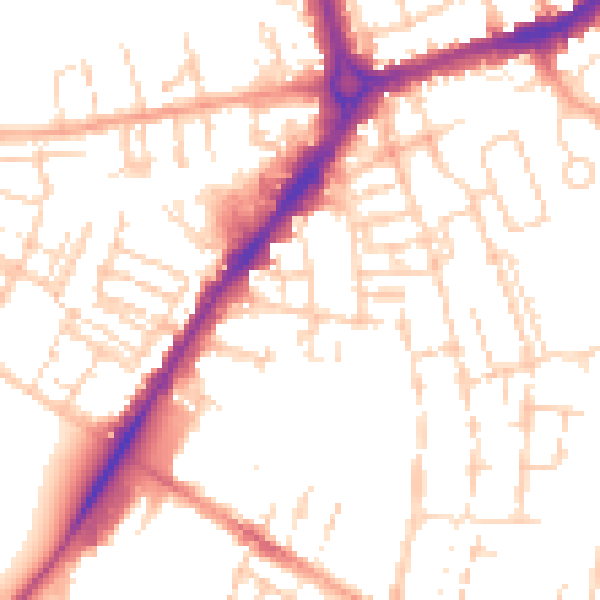 Daytime road noise heatmap for CB1 2NF