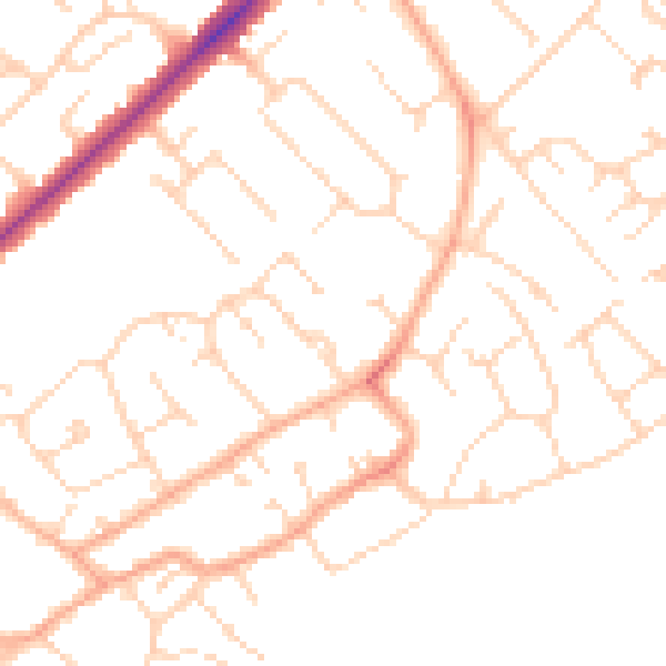 Daytime road noise heatmap for CB4 1RZ