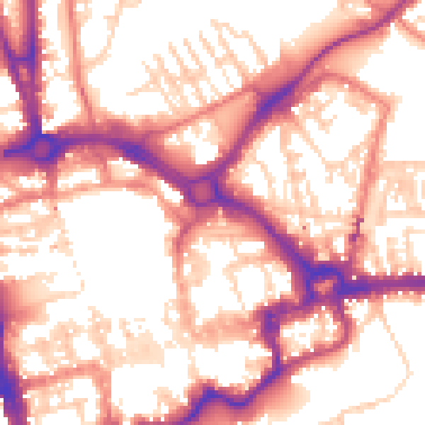 Daytime road noise heatmap for CH1 3DY
