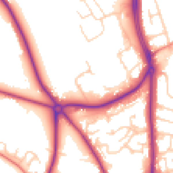Daytime road noise heatmap for CH1 4ED