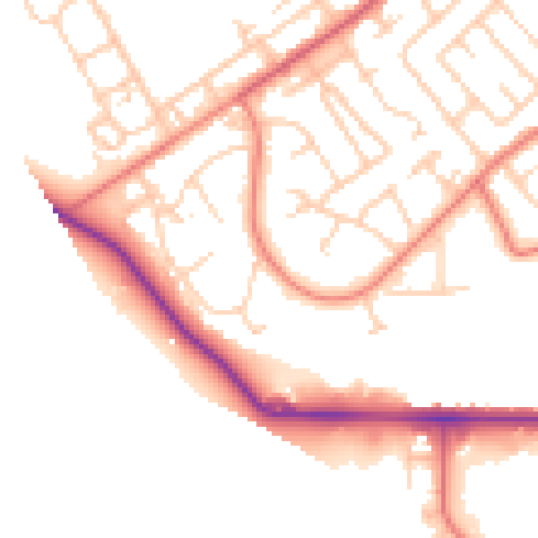 Daytime road noise heatmap for CH1 5PQ