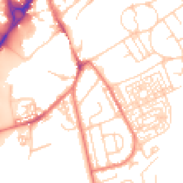 Daytime road noise heatmap for CH4 7EY
