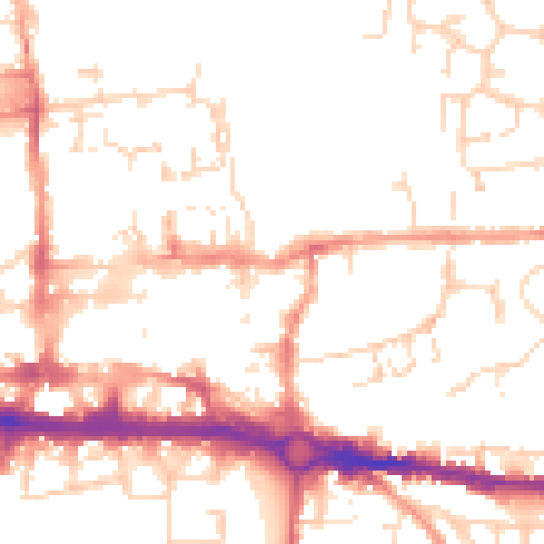Daytime road noise heatmap for CO1 1LE