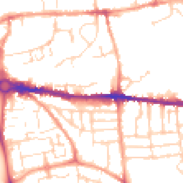 Daytime road noise heatmap for CO1 2LE