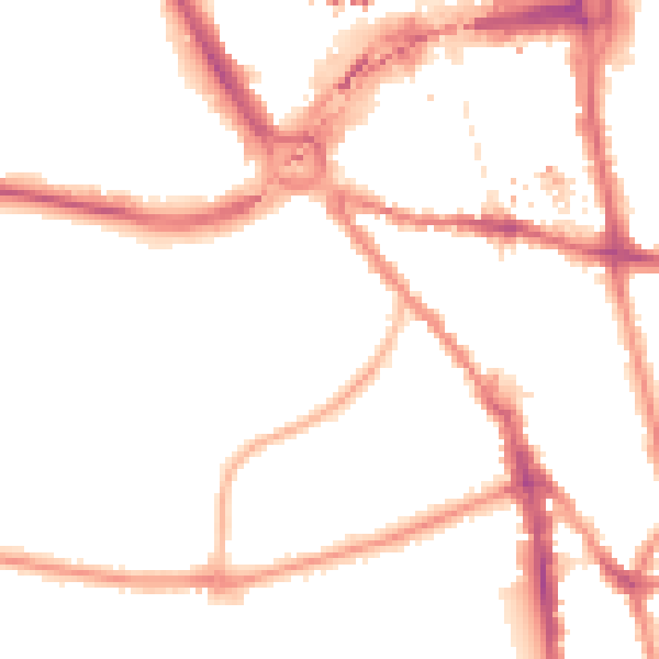 Night-time road noise heatmap for CR0 1AP