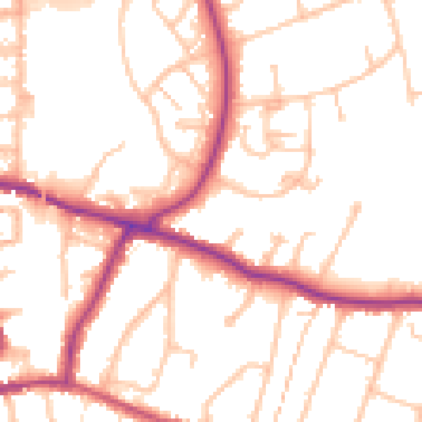 Daytime road noise heatmap for CR0 5JZ