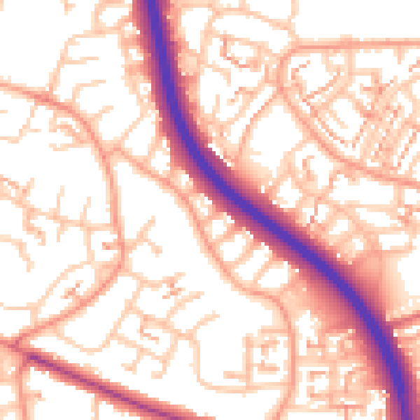 Daytime road noise heatmap for CV5 7JE