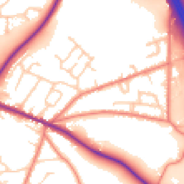 Daytime road noise heatmap for CW11 2JU