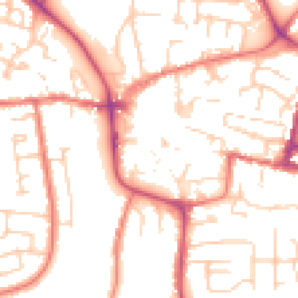 Daytime road noise heatmap for CW5 5BD