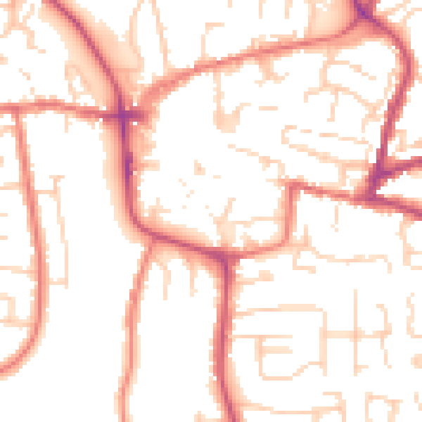 Daytime road noise heatmap for CW5 5BQ