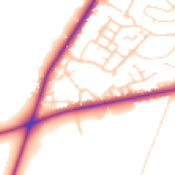 Daytime road noise heatmap for CW8 2BF