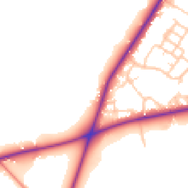 Daytime road noise heatmap for CW8 2DY