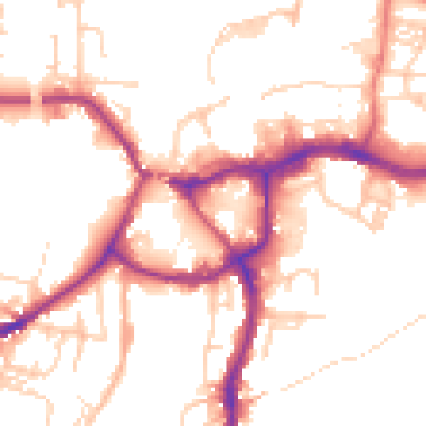 Daytime road noise heatmap for CW9 5EU