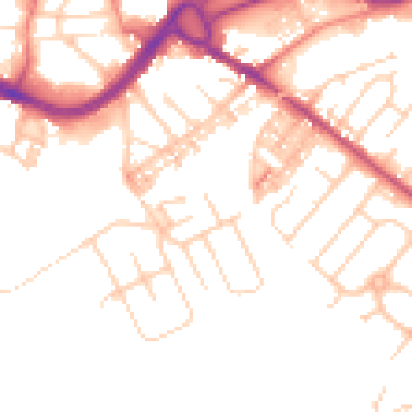 Daytime road noise heatmap for CW9 5PZ