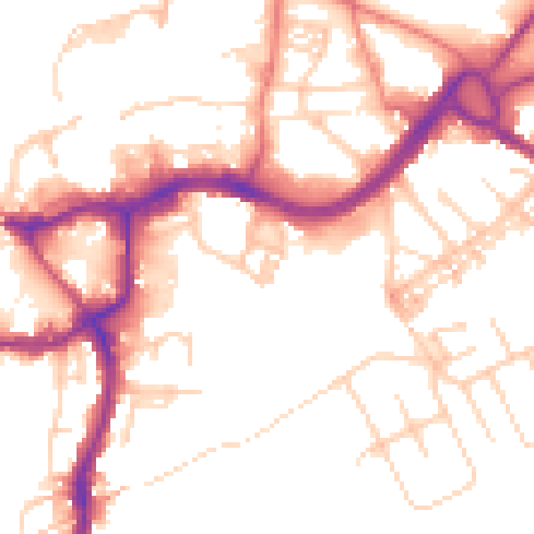 Daytime road noise heatmap for CW9 5QE