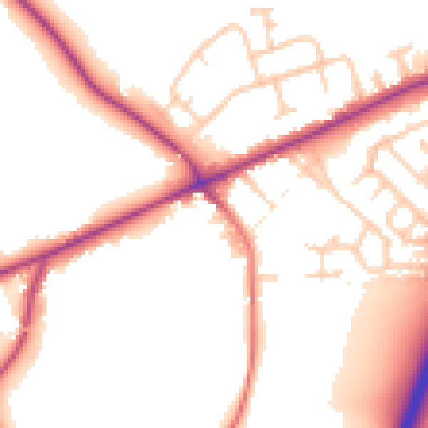 Daytime road noise heatmap for CW9 7PW