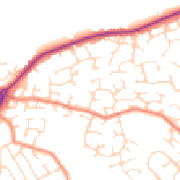 Daytime road noise heatmap for DE21 2DJ