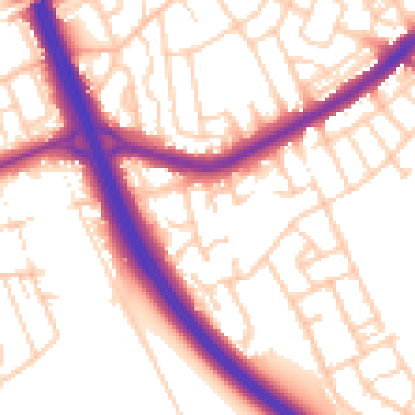 Daytime road noise heatmap for DN4 9JQ