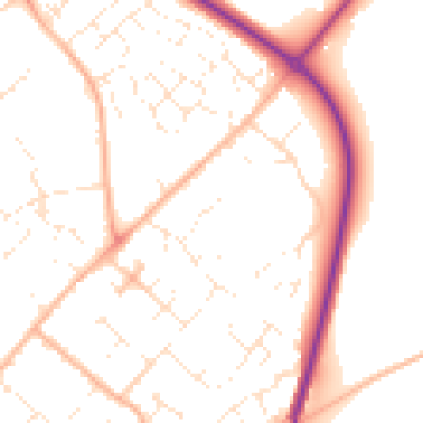 Daytime road noise heatmap for DT11 7LQ