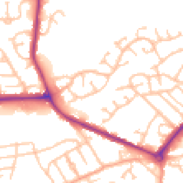 Daytime road noise heatmap for DY4 0BQ