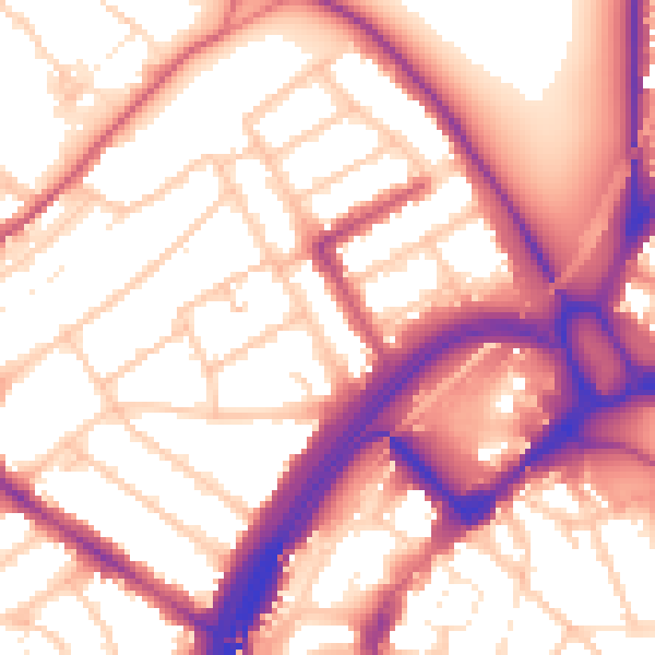 Daytime road noise heatmap for E11 1JA