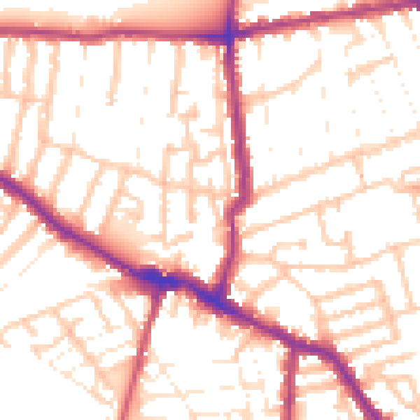 Daytime road noise heatmap for E13 0LW