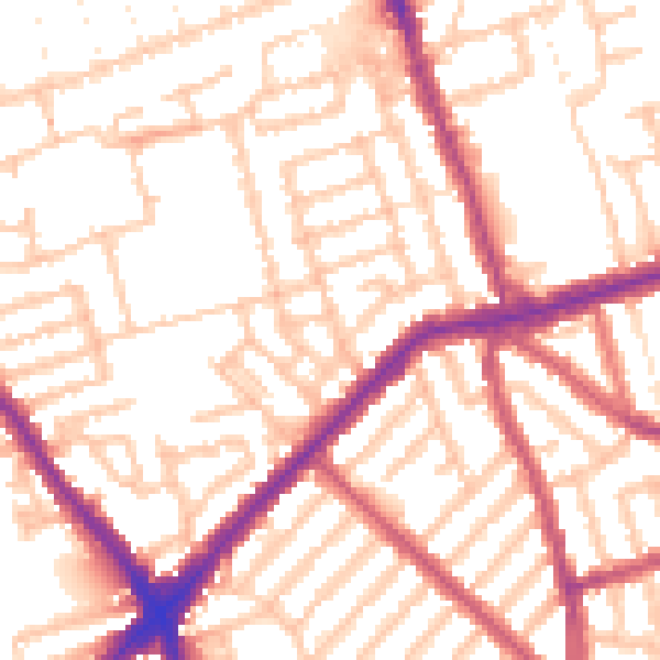 Daytime road noise heatmap for E13 9BH