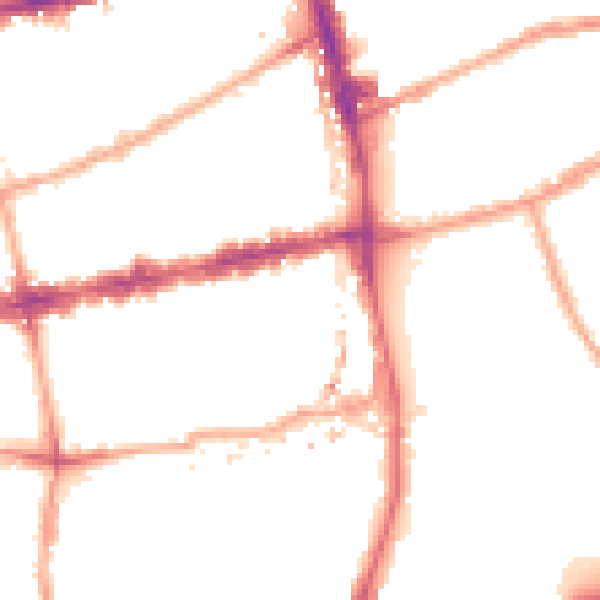 Night-time road noise heatmap for E2 0EG