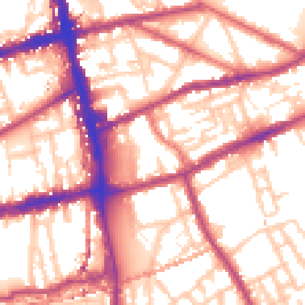 Daytime road noise heatmap for E2 0JQ