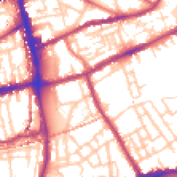 Daytime road noise heatmap for E2 0LJ
