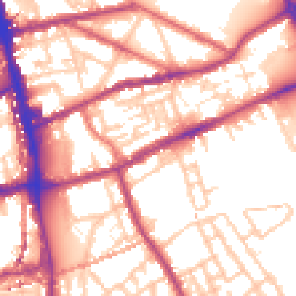 Daytime road noise heatmap for E2 0QN