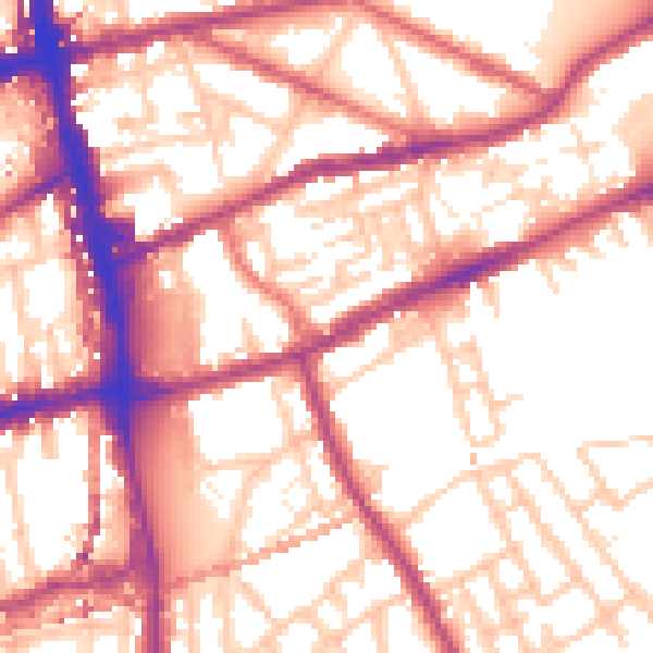 Daytime road noise heatmap for E2 0QW