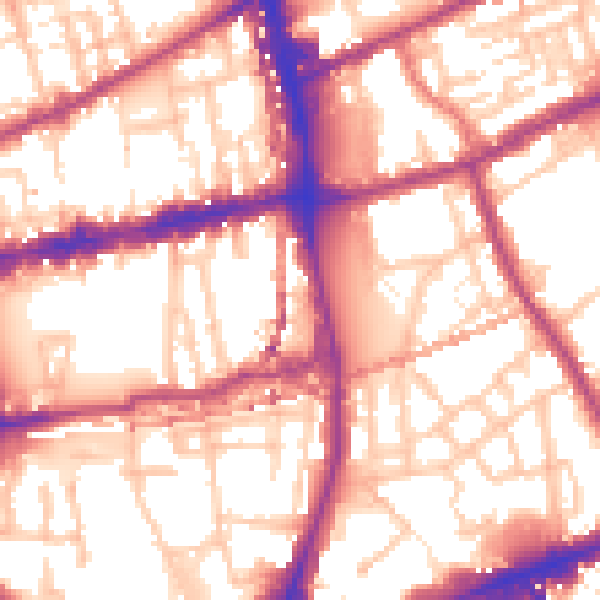 Daytime road noise heatmap for E2 6JY