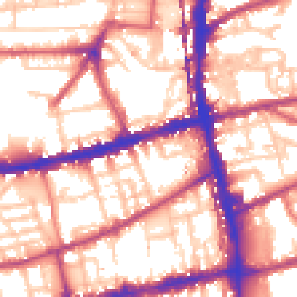 Daytime road noise heatmap for E2 6QB