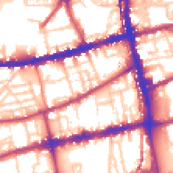 Daytime road noise heatmap for E2 6QF